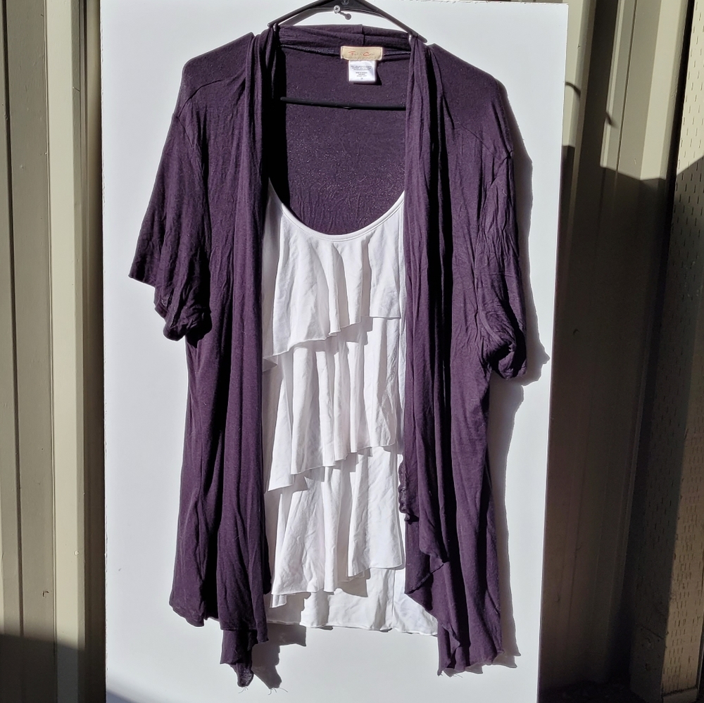 3X black and white Front of Closet short-sleeved cardigan with undershirt